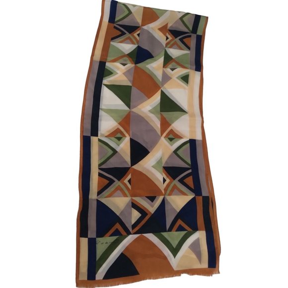 Vintage Oscar De La Renta MCM Geometric Rectangular Fringe Scarf 50" x 11" READ - Picture 2 of 13